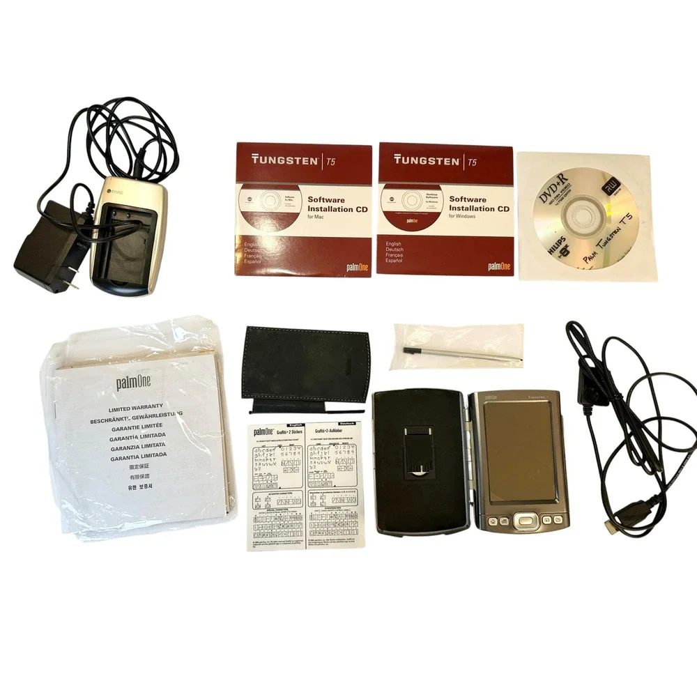 PalmOne Tungsten T5 Handheld PDA Bundle 1039ML Stylus Cradle Case Lot
